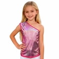 thumbnail image 2 of Girls T Shirts Glitter Asymmetrical Shoulder Sequin Vest Stage Top Girls Clothes Hot Pink 5-8 Years, 2 of 6