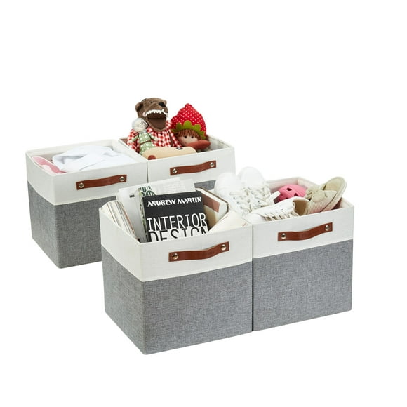 DECOMOMO Bacs de Rangement Cubiques, Ensemble de 4 Cubes de Rangement de 11 Pouces, Gris et Blanc