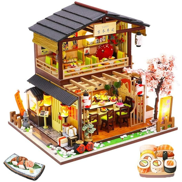 Spilay DIY Dollhouse Miniature with Wooden Furniture,Handmade Japanese  Style Home Craft Model Mini Kit with Dust Cover & Music Box,1:24 3D  Creative