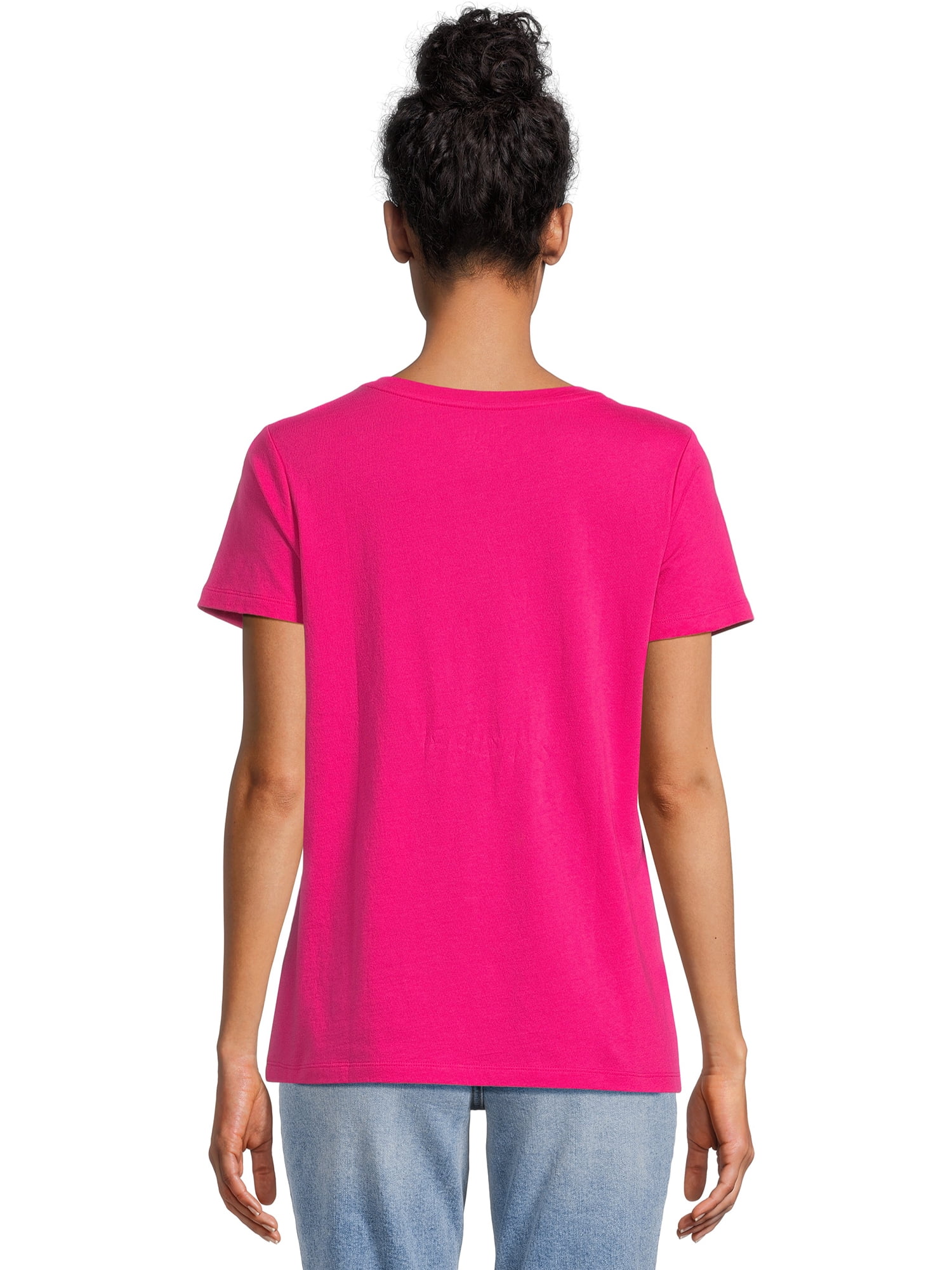 Time and Tru Women's Cotton V-Neck Tee with Short Sleeves, Sizes XS-XXXL