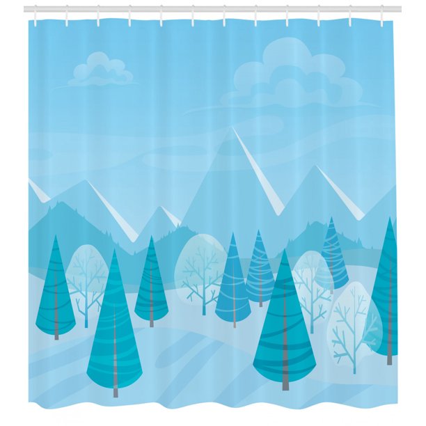 Northwoods Shower Curtain Christmas Forest Woodland With Mountains Abstract Pine Trees Alps Hiking Fabric Bathroom Set With Hooks 69w X 70l Inches Pale Blue Teal By Ambesonne Walmart Com Walmart Com