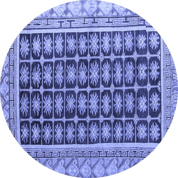 Ahgly Company Machine Washable Indoor Round Abstract Blue Modern Area Rugs, 7' Round