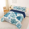 thumbnail image 2 of Castle Fairy Silhouette Coral Starfish Tile Full Size Comforter Sets 3-Piece,Two-Tone Seashell Reef Seamless Pattern Bedding Comforter Set,Navy White,Reversible,1 Comforter and 2 Pillowcases, 2 of 6