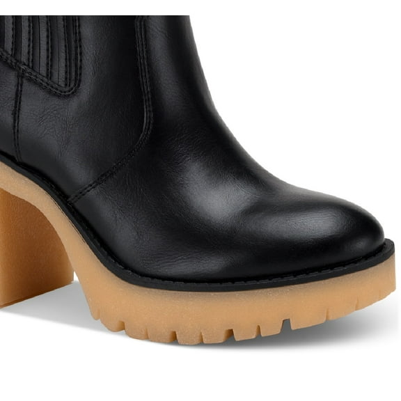 SUN STONE Womens Black Lug Sole 1" Platform Goring Cushioned Lennii Round Toe Block Heel Zip-Up Booties 10 M