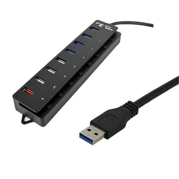 8 Port USB 3.0 2.0 Hub Multi USB Port Hub with Individual Switches Light