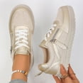 thumbnail image 3 of Rokment Women's Platform Chunky Low Top Fashion Sneakers Vintage Casual Leather Patchwork Zip up Height Increasing Non Slip Tennis Work Shoes Gold Size 6.5, 3 of 7