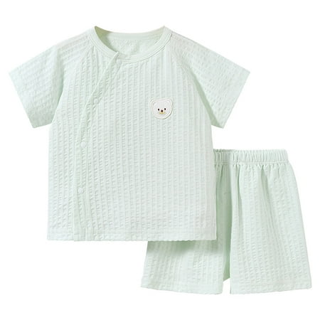 

Wiueurtly Summer Toddler Solid Color Breathable Short Sleeve Shorts Casual Home Suit For 0 To 3 Years Big Girl Clothes