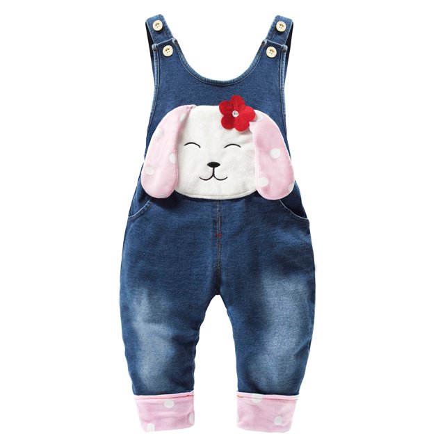 KIDSCOOL SPACE Baby 3D Bunny Cartoon Soft Cotton Knitted Jeans Overalls 6M