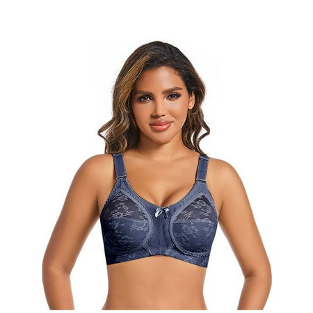 Yyeselk Women s Lace Minimizer Bra Plus Size Full Cup Wirefree Unlined Bra Full Coverage No Underwire Comfort Bra Blue 46