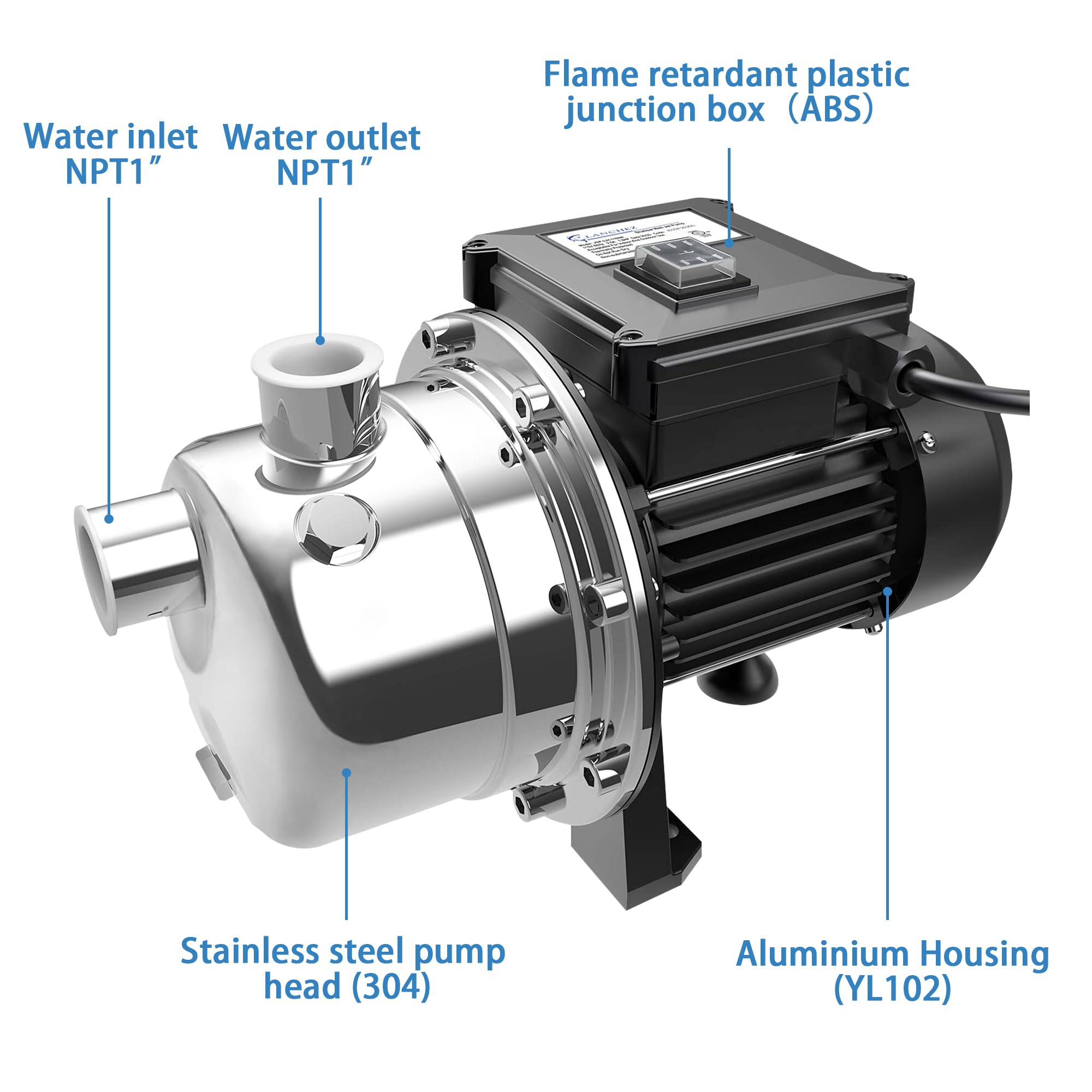 Lanchez 1/2 HP, 115 V, Black Corded Electric Shallow Well Water Transfer Pump, 16 GPM