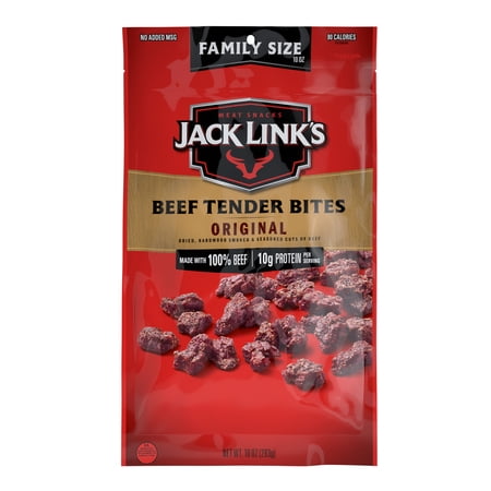 Jack Link’s Beef Tender Bites, Original, Made With 100% Beef, 10g of Protein per Serving, 10 Ounce Family Size Bulk Bag
