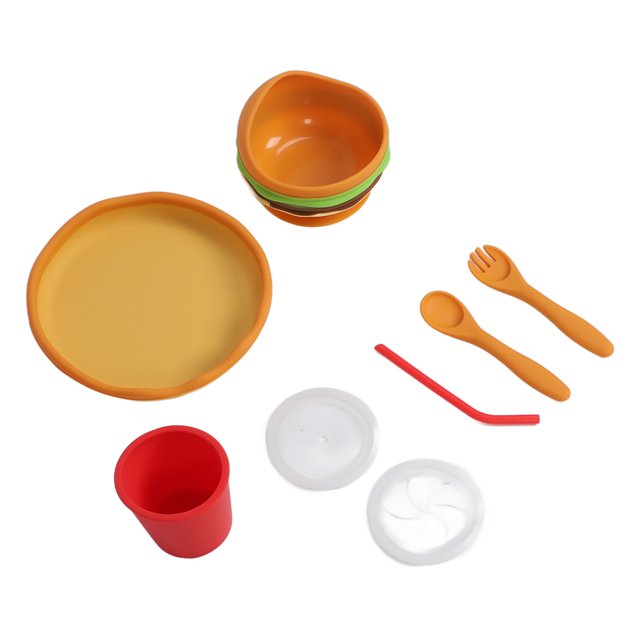 Juego de Alimentación de Silicona para Bebés Cuenco para Comer Pizza Juego de Alimentación Multifuncional para bebé Cuenco para Alimentar a Bebés con Hamburguesa ANGGREK Otros