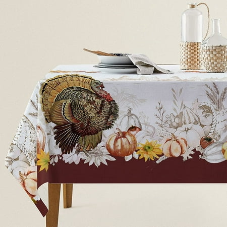 

Thanksgiving Tablecloth Turkey Maple Leaves Polyester Table Cover Watercolor Fall Pumpkins Berry Table Cloth Farm Harvest Autumn Falling Leaves Table Cover for Autumn Harvest(Rectangle 60 ×84 )