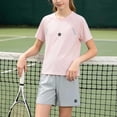thumbnail image 4 of Girls Kids 2 Piece Outfit Short Sleeve Crewneck T-Shirt and Breathable Quick Dry Athletic Shorts Set Summer Activewear Pink,Size 11-12T, 4 of 7