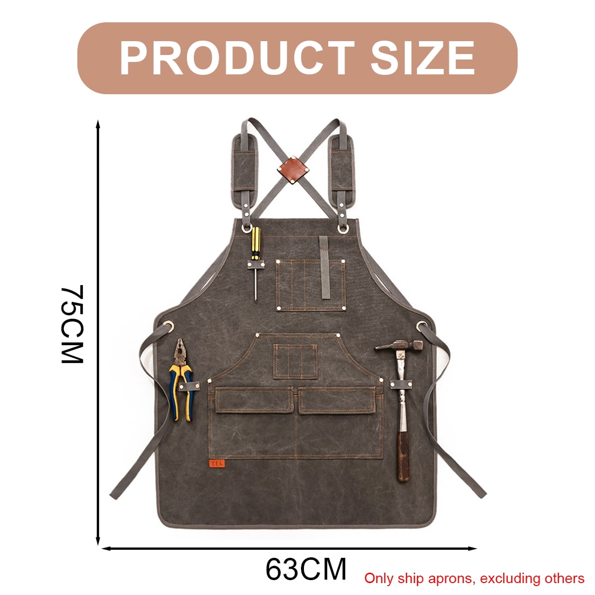 Woodworking Apron, Heavy Duty Canvas Working Tool Apron with Pockets, Adjustable Strap Aprons for Women, Men