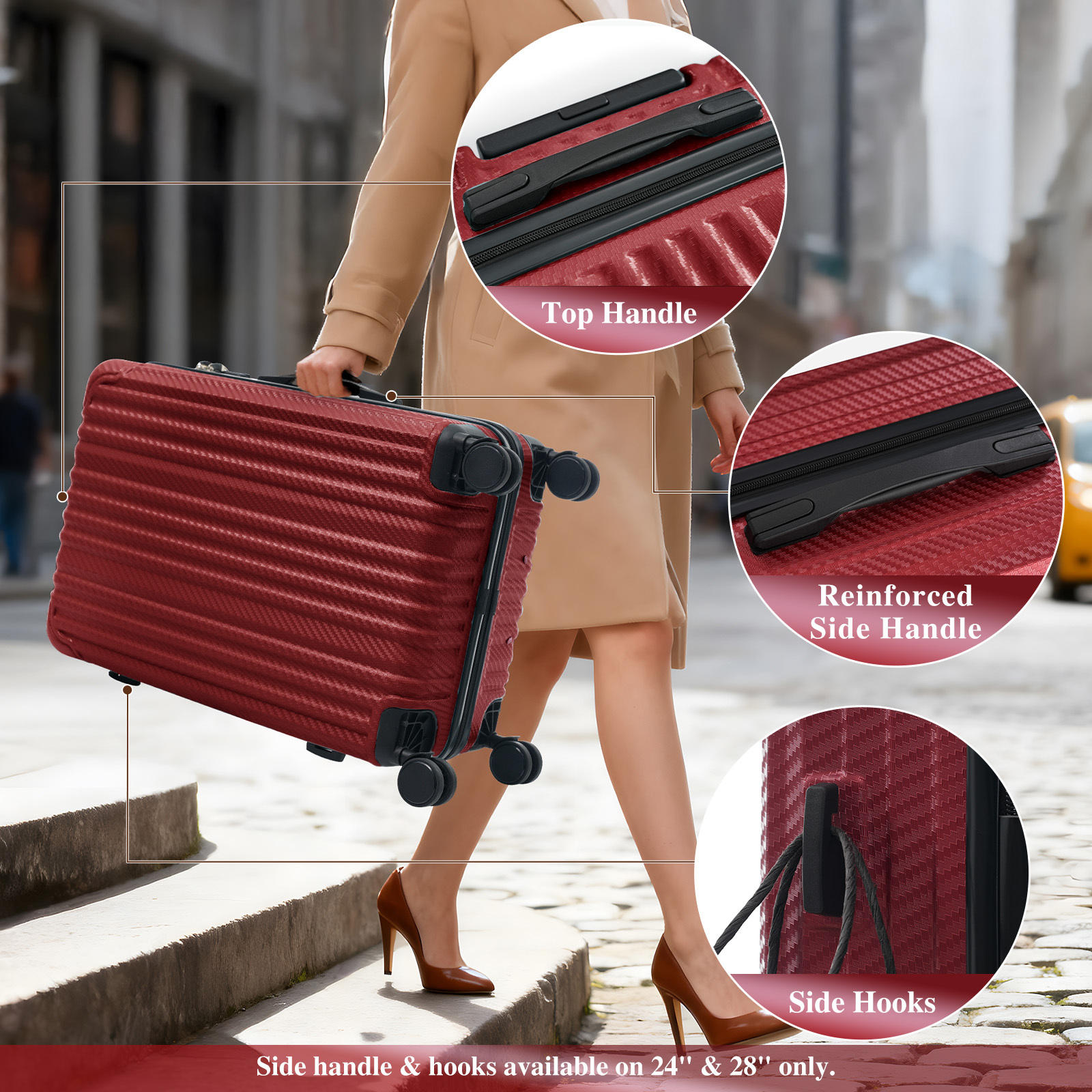 Euroco 6-Piece Luggage Sets, ABS Hardshell Suitcase Set with Spinner Wheels and TSA Lock,Lightweight Carry-On & Checked Luggage for Family Travel,Red