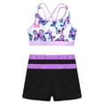 thumbnail image 3 of CHICTRY Kids Girls 2Pcs Swimsuit Sleeveless U Neck Printed Crop Top with Shorts Sports Bathing Suit Butterfly&Lavender 16, 3 of 7