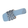 thumbnail image 1 of Flat Sandals for Women, Square Toe Solid Color Cloth Slides with Rhinestone-Encrusted Straps, Slip-On Design, Cushioned Footbed, Synthetic Material, Brown, 1 of 9
