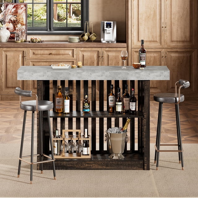 Kojooin 63 in Bar Table with 2-Tier Storage, Counter Height Pub Table for 4 to 8 People for Dining Room or Breakfast Area