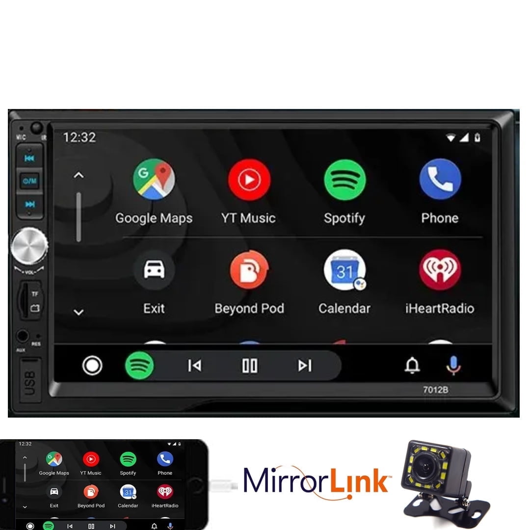 Polarlander 7" Touchscreen Double Din Car Stereo with Backup Camera, Bluetooth, and Mirror Link