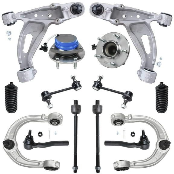 Detroit Axle - RWD Front 14pc End Suspension Kit for 03-07 Cadillac CTS, Upper Lower Control Arms Sway Bars Inner Outer Tie Rods Boots Wheel Bearing Hubs Replacement