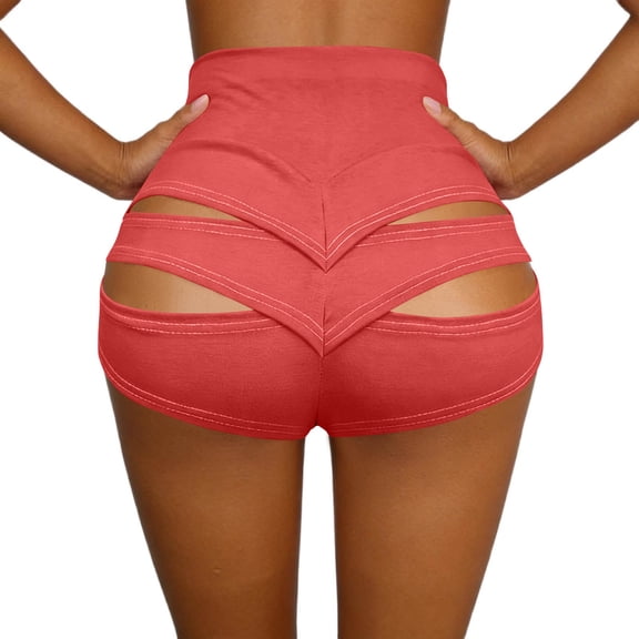 Vhkiploz Cut Out Yoga Shorts for Women Solid Color High Waist Sweat Short Running Gym Active Workout Booty Shorts Hot Pants Red 2XL