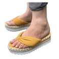 thumbnail image 2 of Womens Slide Sandals- Slip-on Open Toe Roman New Style Casual Beach Weave Summer Flat Slide Sandals #501 Yellow-9.5-10, 2 of 4