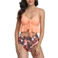 thumbnail image 4 of Womens Two Piece Swimsuits Smocked Ruffled High Waisted Bikini Set Bathing Suit Floral Print, 4 of 8