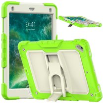 XYX For iPad 6th/5th Generation Case 9.7 inch 2018/2017, 3in1 Heavy Duty Shockproof Tablet Case with Stand, Shoulder Strap, Rainbow Green