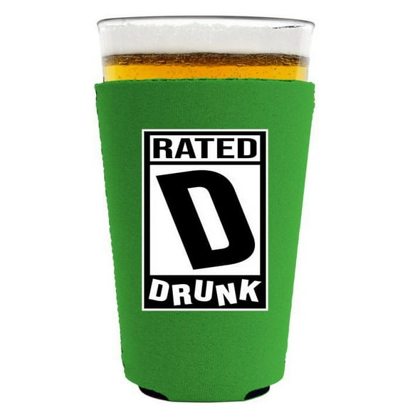 Rated D for Drunk Pint Glass Coolie (Bright Green)