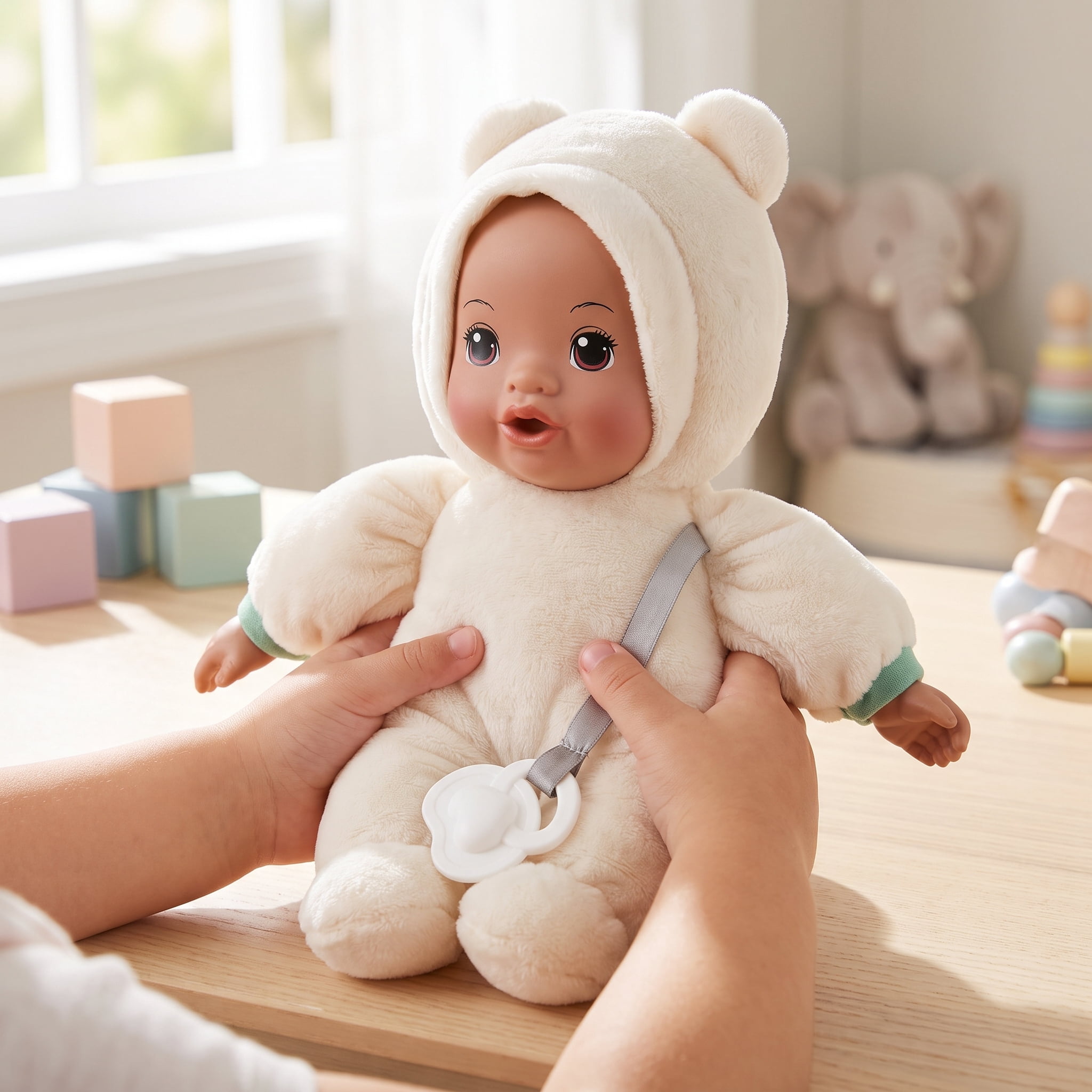 My Sweet Love 10-Inch Snuggly Baby Doll with Pacifier, Cream Bear Outfit