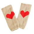 thumbnail image 2 of ManxiVoo Women's Knit Half Finger Gloves With Heart Pattern Solid Color Warm Handwear For Chilly Weather Comfort Beige, 2 of 4