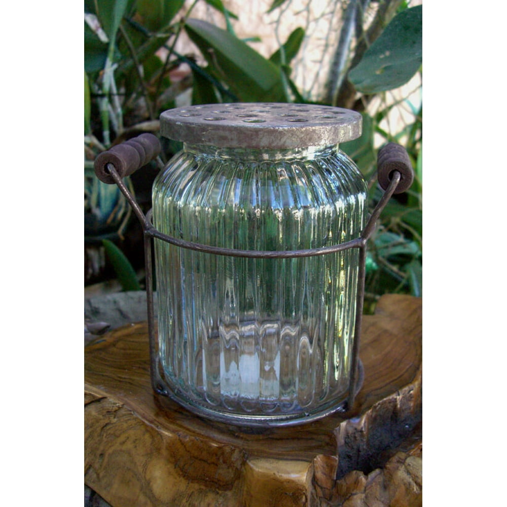 Ribbed Potpourri Jar in Metal Holder 6in. Tall & 53/4in. Wide