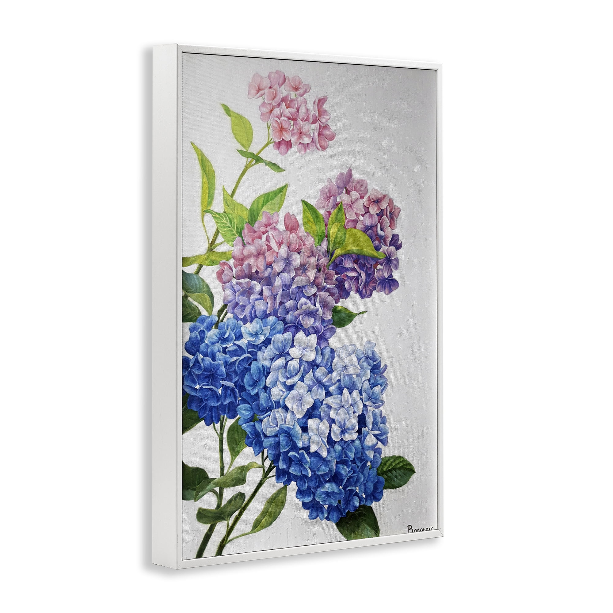 Stupell Industries Detailed Hydrangea Gradient Botanical & Floral Painting White Framed Art Print Wall Art, 16 x 24