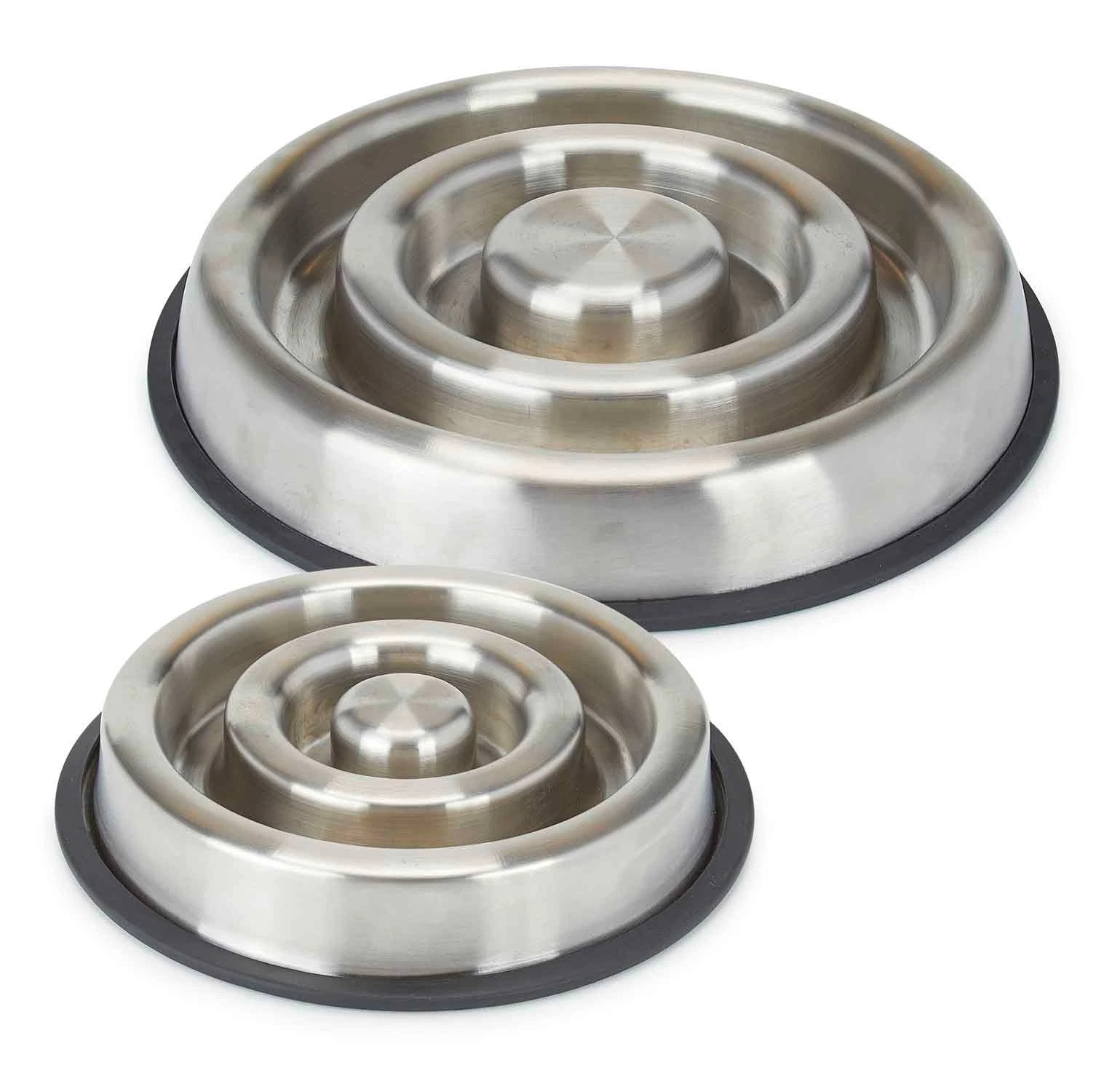 Slow Feeder Dog Bowls Heavy Stainless Steel Non Skid No Tip 25 Dish Bulk Packs (Small - 7.5" Diameter)