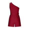 thumbnail image 5 of Usmixi Jumpsuits for Women Fashion One Shoulder Loose Smocked Wide Leg Short Jumpsuits Overalls with Belt Summer Formal Solid Slash Neck Sleeveless Mini Rompers Wine l, 5 of 6