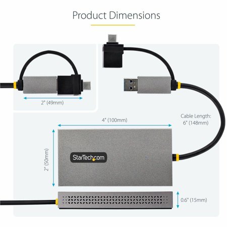 ディスプレイアダプター　ＵＳＢ−Ｃ＆ＵＳＢ−Ａ接続　デュアルディスプレイ　１１ｃｍ　グレー　１０７Ｂ−ＵＳＢ−ＨＤＭＩ　１個（お取寄せ品)