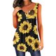 thumbnail image 1 of Gibobby Camiseta sin mangas con estampado de girasol y cuello en V con botón simple informal de verano para mujer(Negro,M), 1 of 3