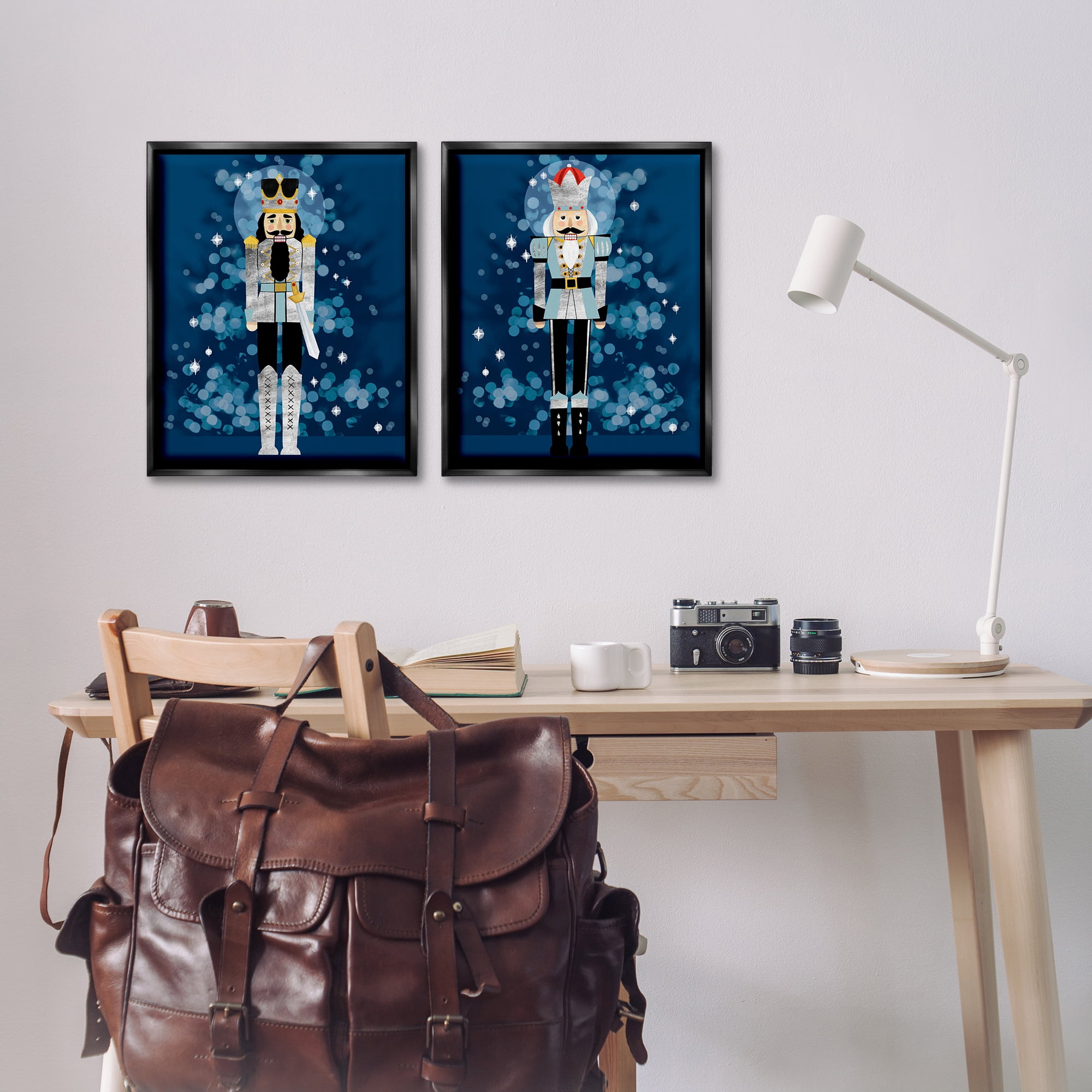 Stupell Industries Blue Nutcracker Figures Holiday Painting Black Floater Framed Canvas Art Print Wall Art, 17 x 21, Set of 2