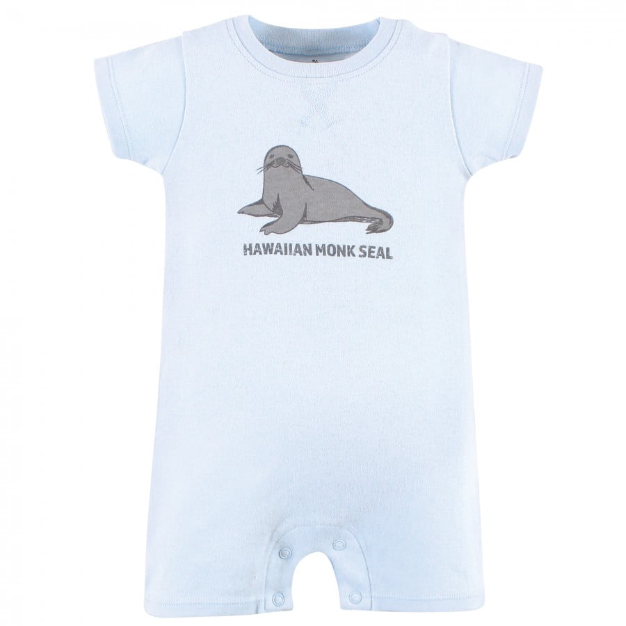 Touched by Nature Unisex Baby Organic Cotton Rompers, Endangered Seal, 18-24 Months