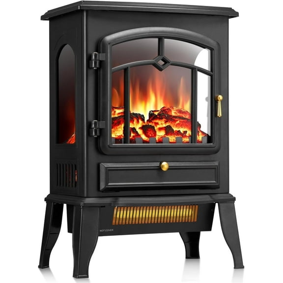 Moifoi 22" Electric Fireplace Heater,Freestanding Electric Stove 3D Realistic Flames,1000/1500W Fireplace Heater Adjustable Flame Brightness,Black