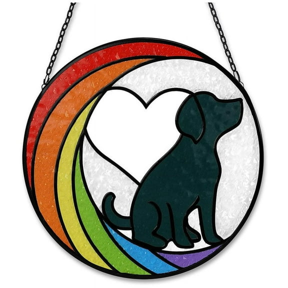 Dog Memorial Gifts Stained Glass Window Hanging Rainbow Bridge Sun Catcher for Dog Lovers Pet Present
