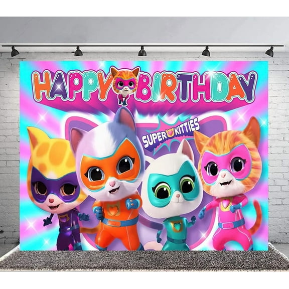 Super Kitties Backdrop Banner Party Supplies Poster Movie Theme Background for Photography Birthday Decorations
