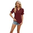 thumbnail image 2 of Womens Dressy Casual Blouses Shirts Lapel Neck Business Casual Summer Tops Claret XL, 2 of 9