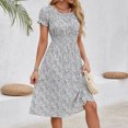 thumbnail image 3 of ZZwxWA Women's Floral Midi Dresses Ruffle Short Sleeve Sundress Smocked High Waist Flowy Boho A Line Babydoll Dress, 3 of 6