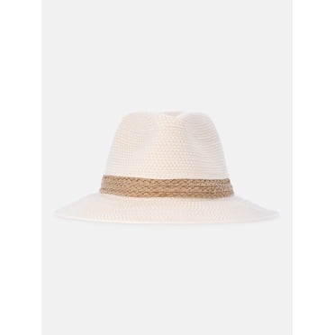 Time and Tru Women's Rope Straw Fedora Hat, Natural