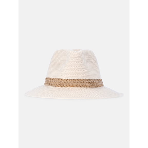 Time and Tru Women's Rope Straw Fedora Hat, Natural