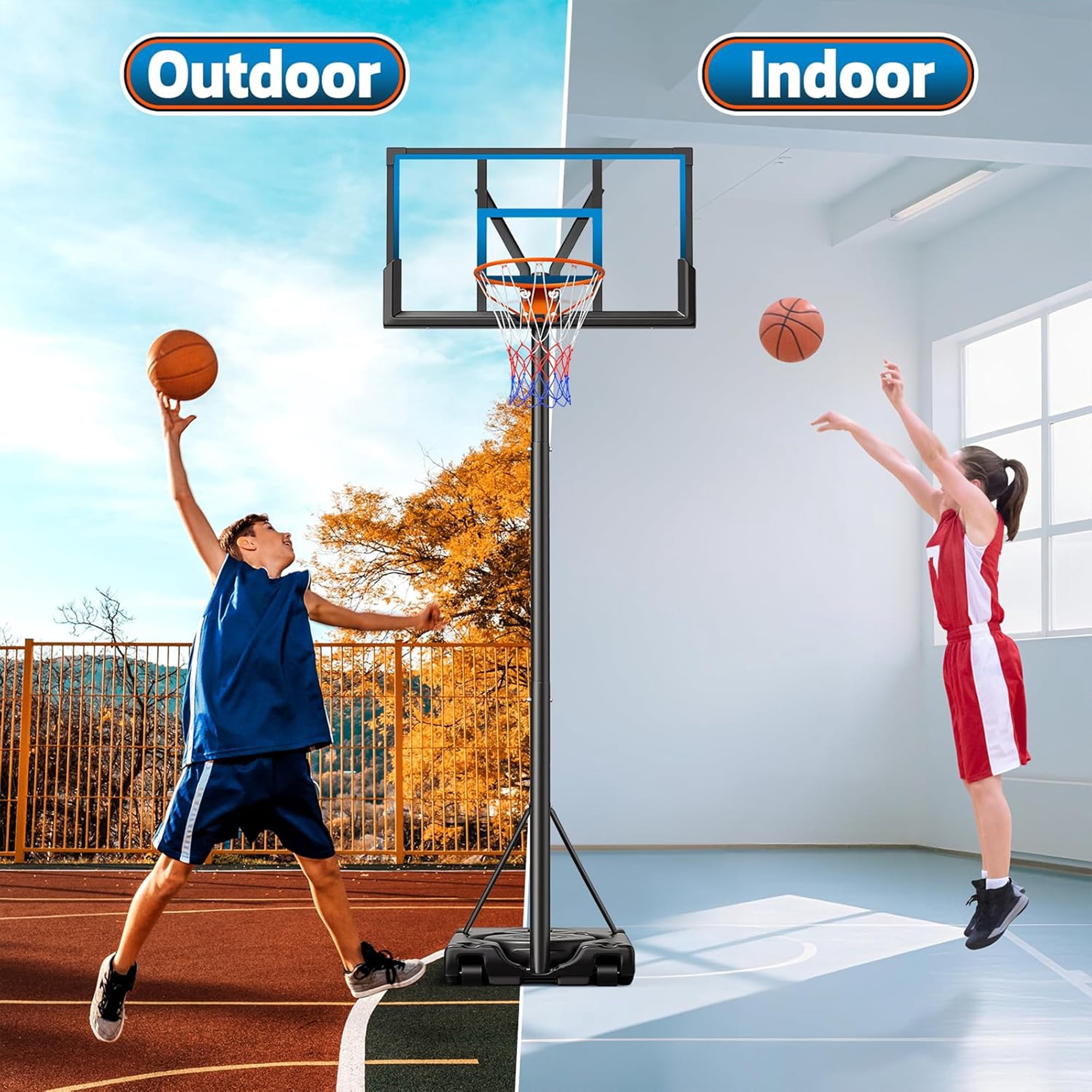 Toremore 46 In. Portable Basketball Hoop Outdoor, 4.4-10 FT Height Adjustable Basketball Goal System with Shatterproof Backboard and Solid Steel Rim