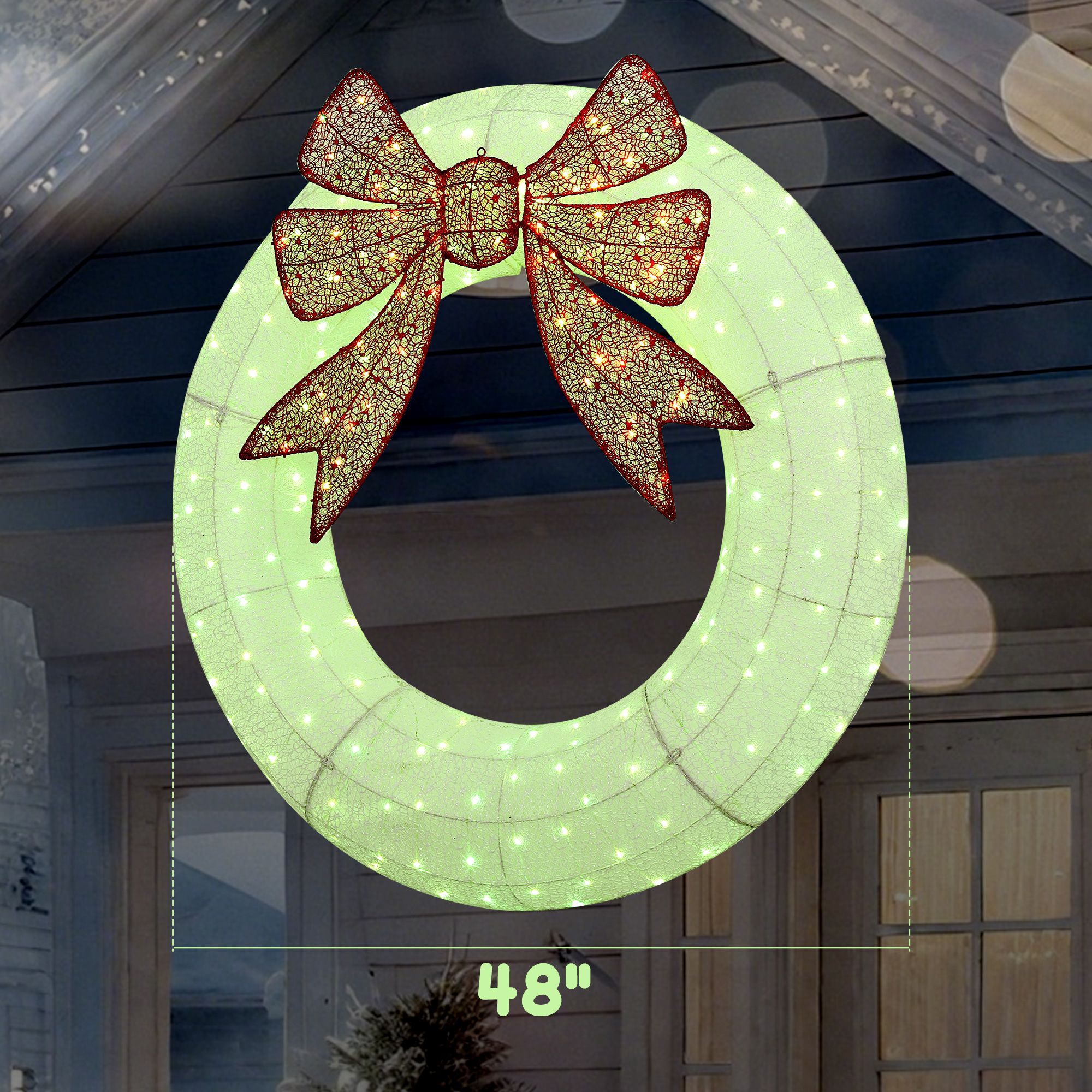 48 Inch Lighted Christmas Wreath with Dual Color LED Lights, 232 LEDs, 44 Modes, Remote, Daily Timer, Indoor Outdoor Holiday Decoration