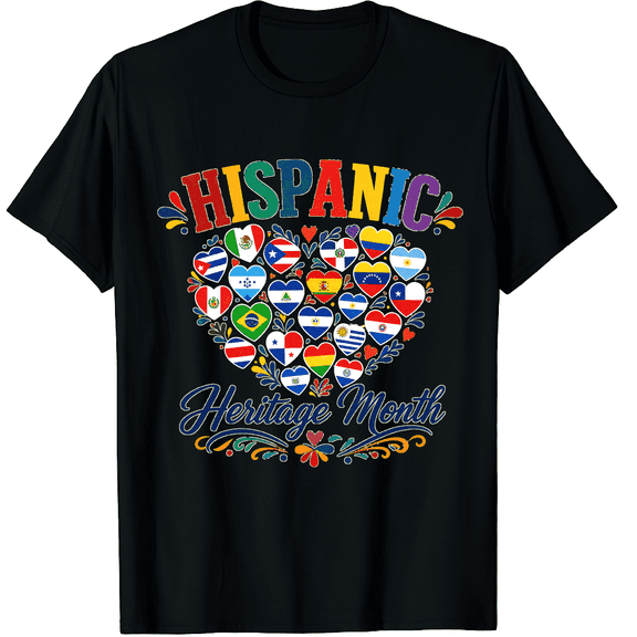 KeHetSoft Unisex Hispanic Heritage Flag Heart Cotton T-Shirt